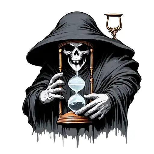 grimreaper holding hourglass tattoo design idea
