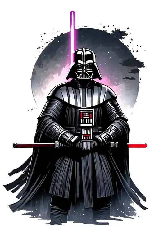 Samurai Darth Vader holding a lightsaber tattoo design idea