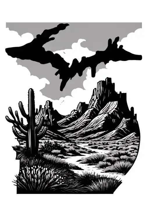 Michigan and Arizona desert landscape tattoo design idea