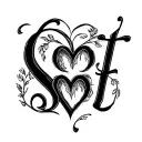 The letters from Groß to Klein start with S r c t m n t l with heart tattoo design idea