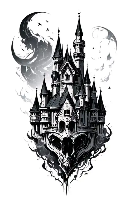cyber sigilism dark castle tattoo design idea