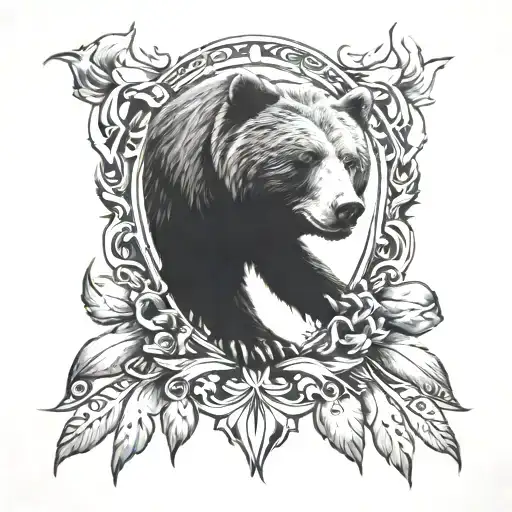 A  bear inside of bear paw tattoo design idea
