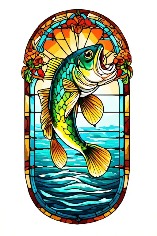 bass fish stain glass window tattoo design idea