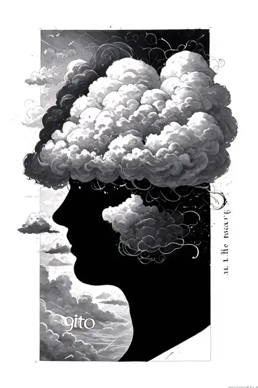cloud that represents thinking, without human face, over it word cogito, philosophy insipred tattoo tattoo design idea