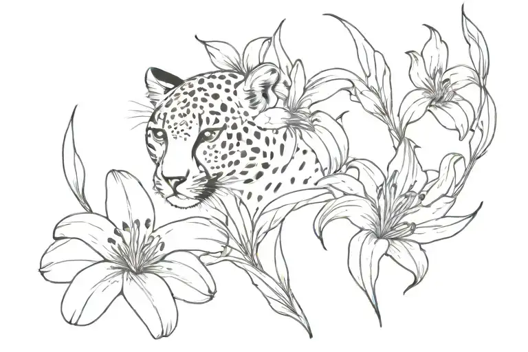 cheetah and tiger lily flower tattoo design idea