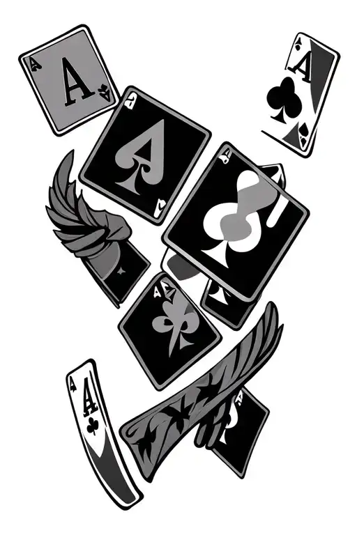 Five poker letters, all Aces, arranged in a fall sequence along the arm, generating a dynamic effect tattoo design idea