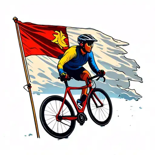 steep cycling while holding flag incorporated tattoo design idea