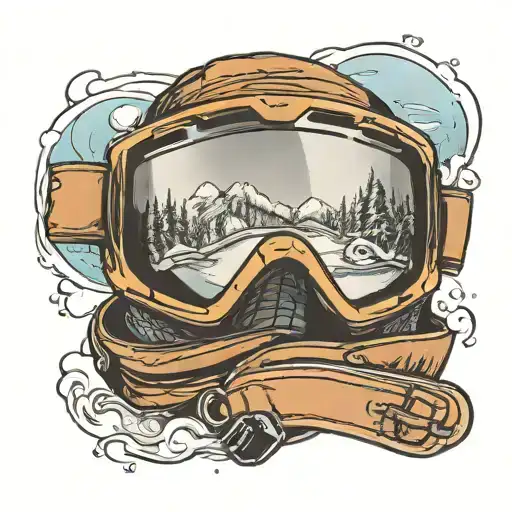snowboarding goggles with reflection of a jumping snowboarder in the lens tattoo design idea