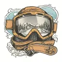 snowboarding goggles with reflection of a jumping snowboarder in the lens tattoo design idea
