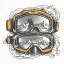 snowboarding goggles with reflection of a jumping snowboarder in the lens tattoo design idea