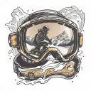 snowboarding goggles with reflection of a jumping snowboarder in the lens tattoo design idea