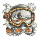 snowboarding goggles with reflection of a jumping snowboarder in the lens tattoo design idea