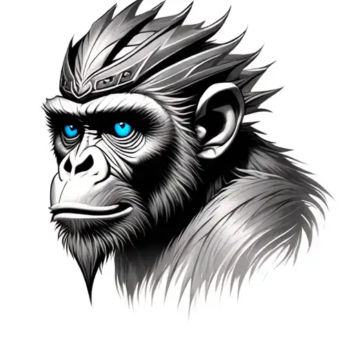 Monkey King Head Head Blue eyes Scary Realism tattoo design idea
