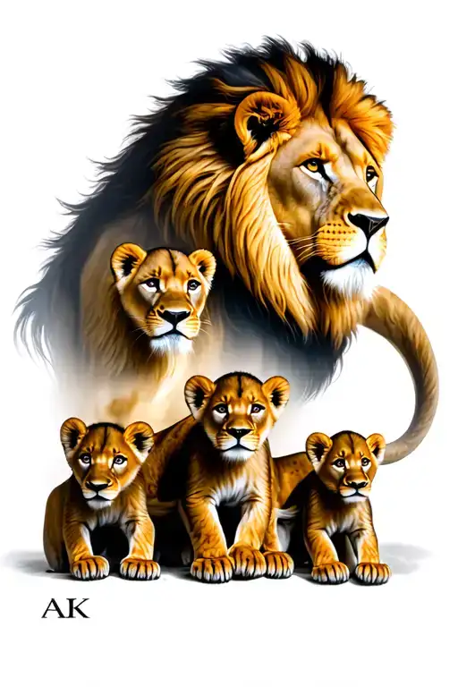 lion and 3 cubs surrounded tattoo design idea