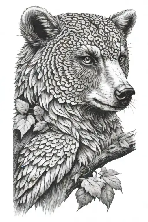 Realism, I want the bear to look like a owl profile tattoo design idea