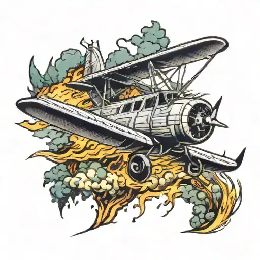CL-415 airplane flying in fire forest scene tattoo design idea