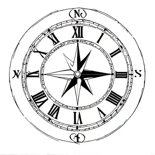 clock, compass rose tattoo design idea