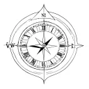clock, compass rose tattoo design idea