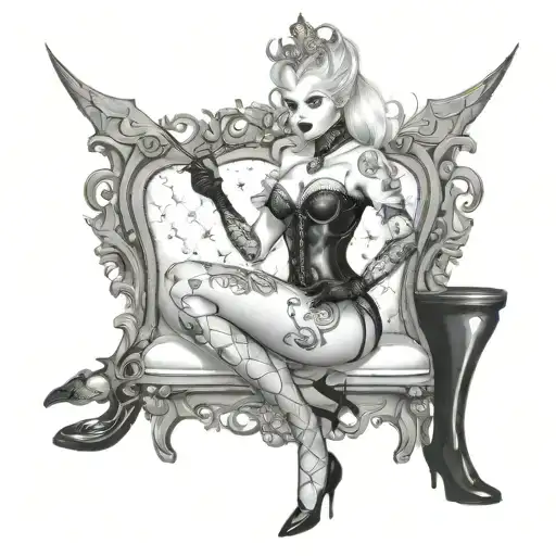 femdom snow queen with stockings corset heels whip clear simmetric face tattoo design idea