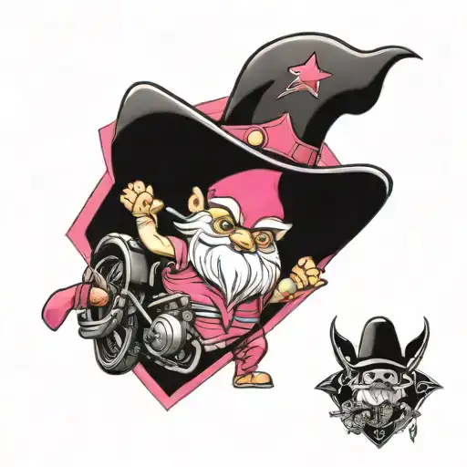 gnome boxing pink ribbon butterfly motorcycle merging tattoo design idea