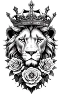 crown lion roses compass tattoo design idea