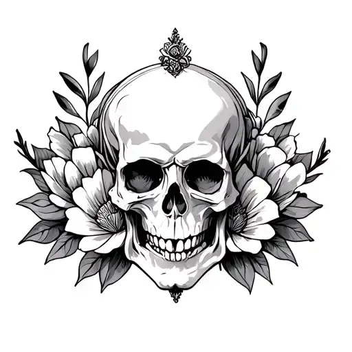 flowers empress skull tattoo design idea