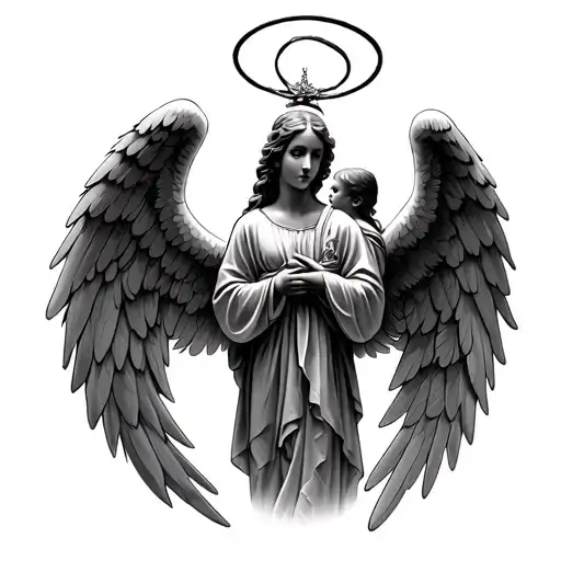 Design a tattoo inspired by the concept of guardian angels, incorporating angelic wings and a halo, representing protection and guidance for the client's kids tattoo design idea