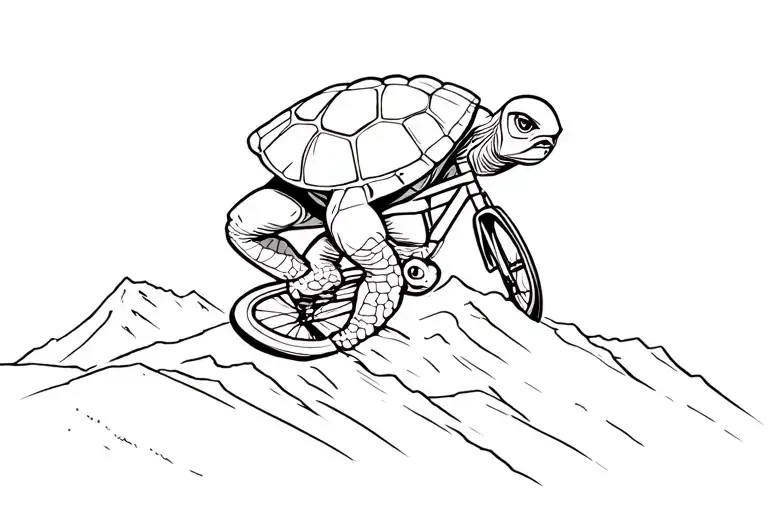 franklin the turtle shredding on a mountain bike.  tattoo design idea