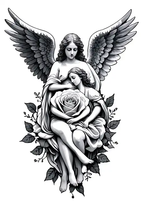 angels, family first, english rose intertwined tattoo design idea