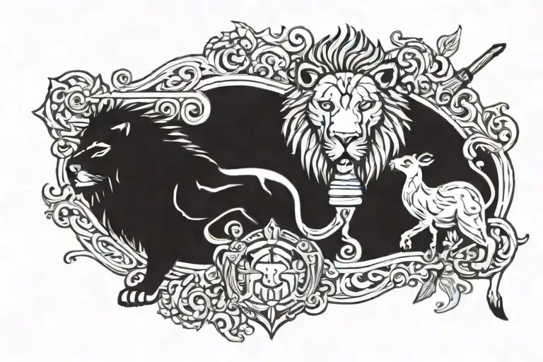 lions and viking axes on chest tattoo design idea
