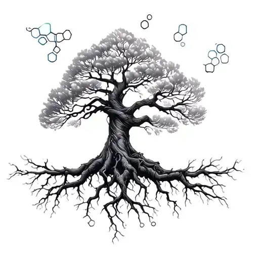 willow tree and roots shaped like oxytocin molecule tattoo design idea