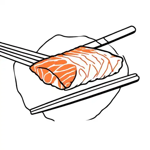chopsticks holding a piece of sashimi with sushi ginger tattoo design idea