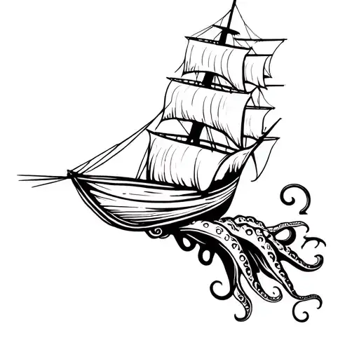 ship attacked by tentacles tattoo design idea