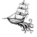 ship attacked by tentacles tattoo design idea