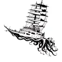 ship attacked by tentacles tattoo design idea