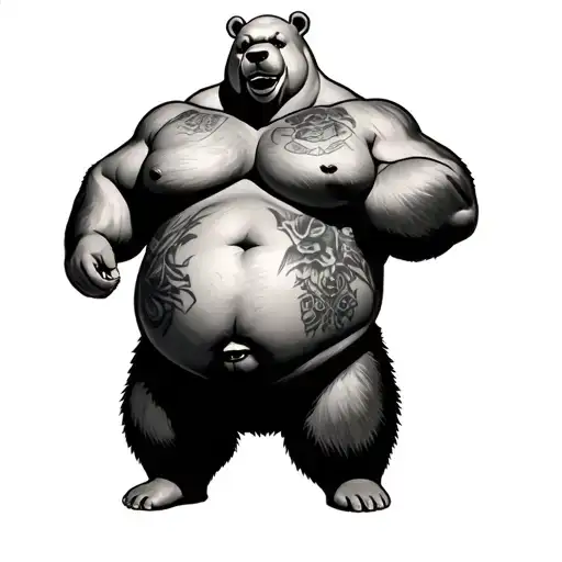 Bald Gay "Muscle chubby Bear" With A Belly Tattoo design tattoo design idea