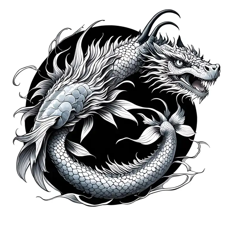 Peniox, Dragon and Koi Fish tattoo design idea