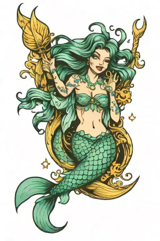 Pisces mermaid tattoo design idea