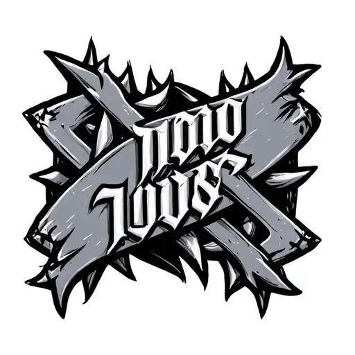 text with spikes crossed over each other tattoo design idea