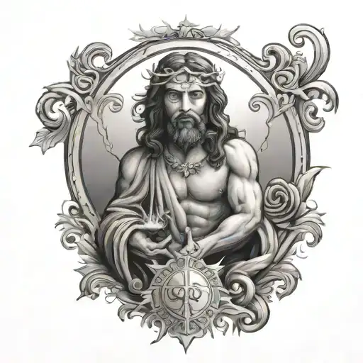 balance mind body and soul with jesus christ tattoo design idea