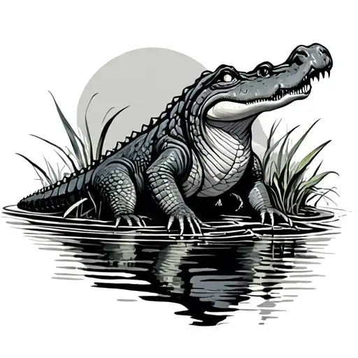 alligator and swamp tattoo design idea