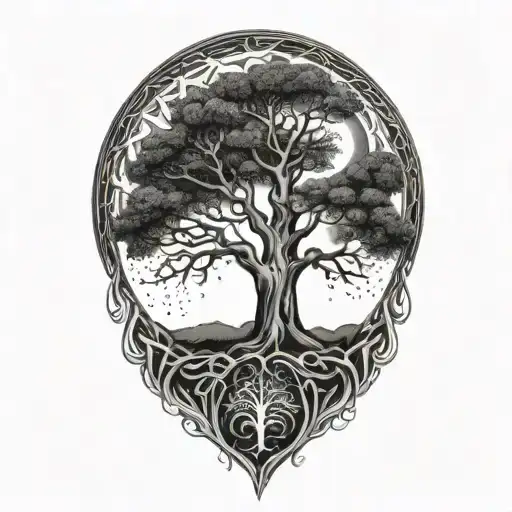 tree of life and sun and moon tattoo design idea