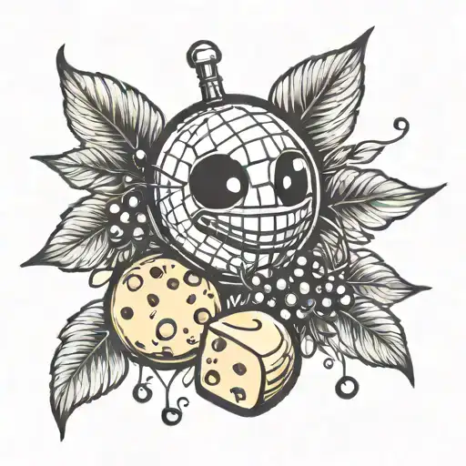 cheese wine mirrorball tattoo design idea