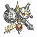 cheese wine mirrorball tattoo design idea