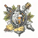 cheese wine mirrorball tattoo design idea
