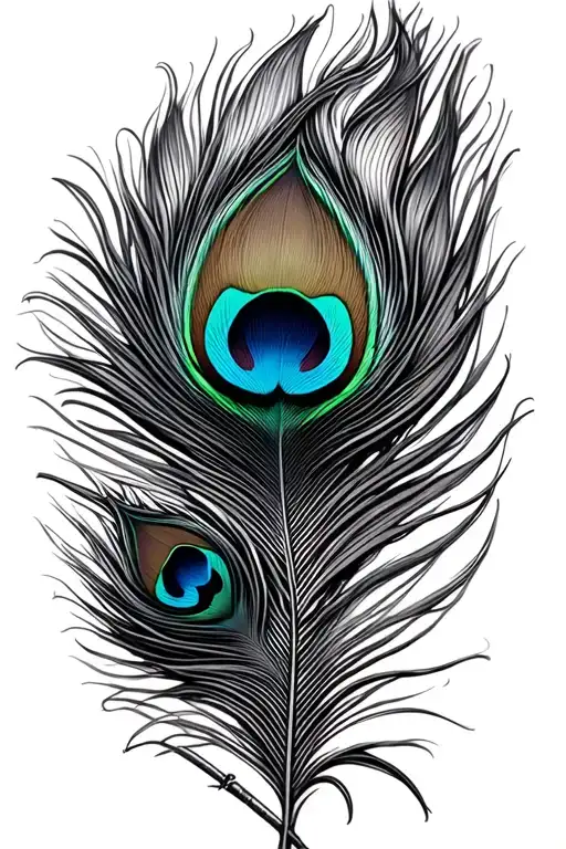 create a fusion of peacock feather and a flute  tattoo design idea