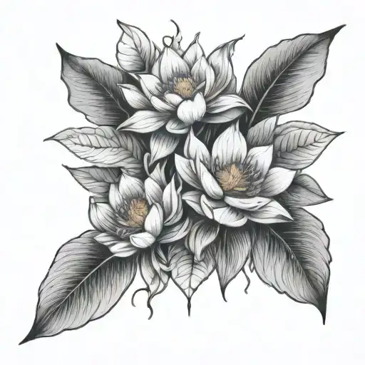 angkor watt on top of a lotus flower bouquet tattoo design idea