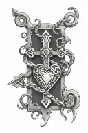 cross  intertwined fight heart shaped lock tattoo design idea
