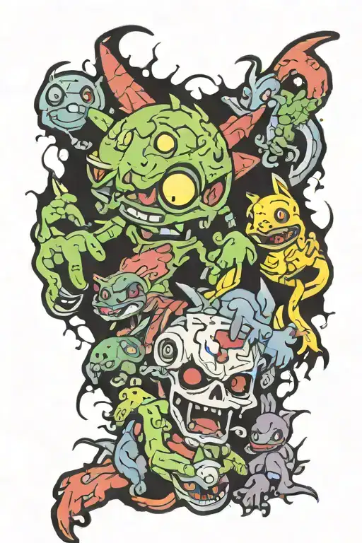   psykokwak pokemon zombie artisan themed sleeve tattoo design idea