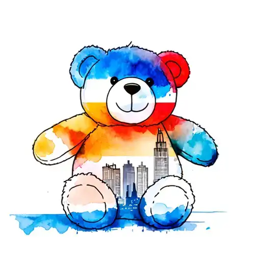 chicago flag, chicago skyline, teddy bear tattoo design idea